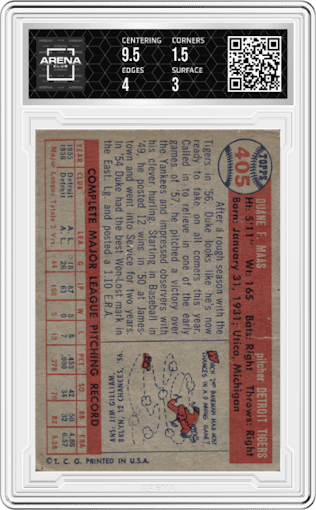 Duke Maas from the 1957 Topps set graded by Arena Club and given an overall grade of 2.