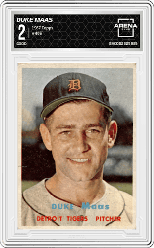Duke Maas from the 1957 Topps set graded by Arena Club and given an overall grade of 2.