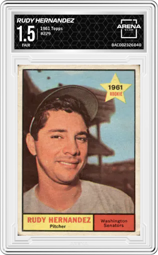 Rudy Hernandez from the 1961 Topps set graded by Arena Club and given an overall grade of 1.5.