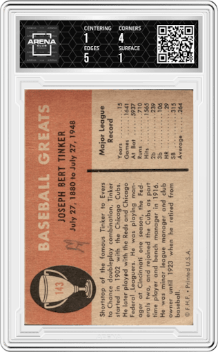 Joe Tinker from the 1961 Fleer set graded by Arena Club.