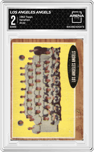 Los Angeles Angels from the 1962 Topps set featuring a Variation parallel graded by Arena Club and given an overall grade of 2.