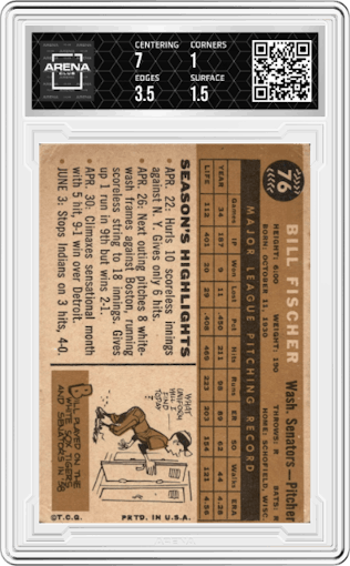 Bill Fischer from the 1960 Topps set graded by Arena Club.