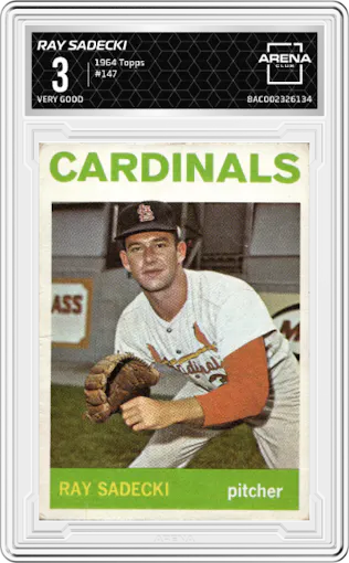 Ray Sadecki from the 1964 Topps set graded by Arena Club and given an overall grade of 3.