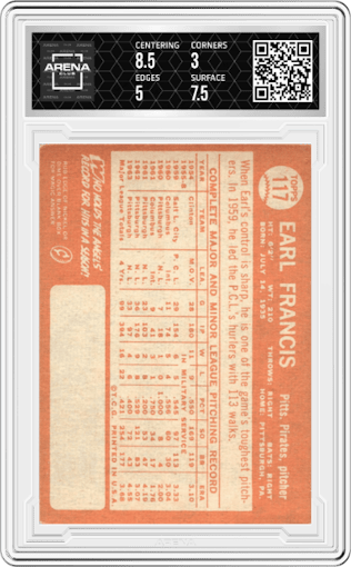 Earl Francis from the 1964 Topps set graded by Arena Club and given an overall grade of 3.5.