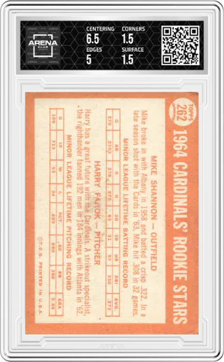 Mike Shannon/Harry Fanok from the 1964 Topps set graded by Arena Club and given an overall grade of 2.