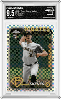 Paul Skenes from the 2024 Topps Chrome Update set featuring a X-Fractor parallel graded by Arena Club and given an overall grade of 9.5.