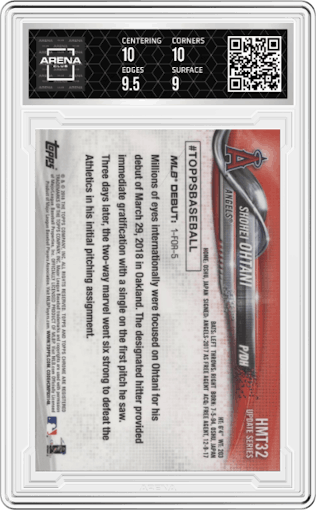 Shohei Ohtani from the 2018 Topps Chrome Update  set graded by Arena Club and given an overall grade of 9.5.