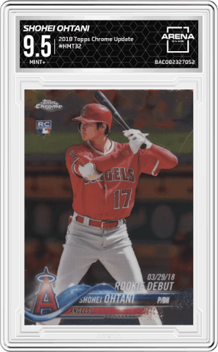 Shohei Ohtani from the 2018 Topps Chrome Update  set graded by Arena Club and given an overall grade of 9.5.
