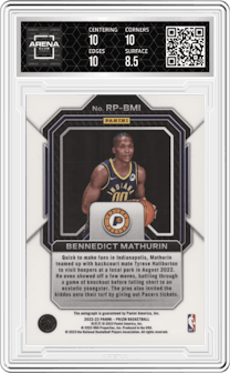Bennedict Mathurin from the 2022-23 Panini Prizm  set graded by Arena Club and given an overall grade of 9.