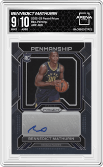 Bennedict Mathurin from the 2022-23 Panini Prizm  set graded by Arena Club and given an overall grade of 9.