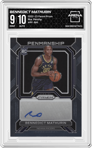 Bennedict Mathurin from the 2022-23 Panini Prizm  set graded by Arena Club and given an overall grade of 9.
