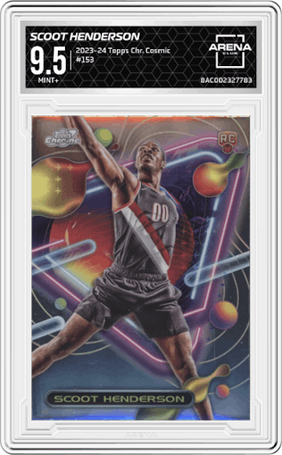 Scoot Henderson from the 2023-24 Topps Chrome Cosmic set graded by Arena Club and given an overall grade of 9.5.