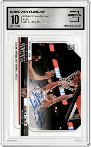 Donovan Clingan from the 2024-25 Panini Instant NBA set graded by Arena Club and given an overall grade of 10.