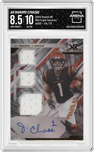 Ja'Marr Chase from the 2021 Panini XR set graded by Arena Club and given an overall grade of 8.5.