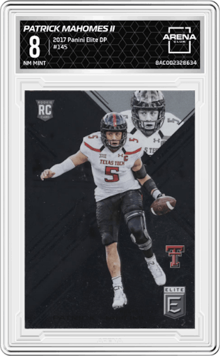 Patrick Mahomes II from the 2017 Panini Elite Draft Picks set graded by Arena Club and given an overall grade of 8.