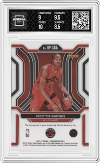 Scottie Barnes from the 2021-22 Panini Prizm  set graded by Arena Club and given an overall grade of 9.