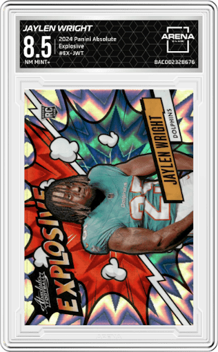 Jaylen Wright from the 2024 Panini Absolute set graded by Arena Club and given an overall grade of 8.5.