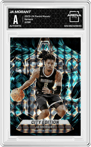 Ja Morant from the 2023-24 Panini Mosaic set featuring a Genesis parallel graded by Arena Club.