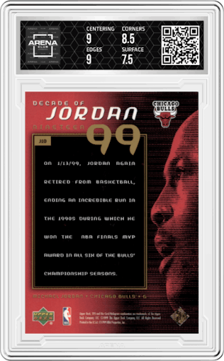 Michael Jordan from the 1999-00 Upper Deck SPX set graded by Arena Club and given an overall grade of 8.