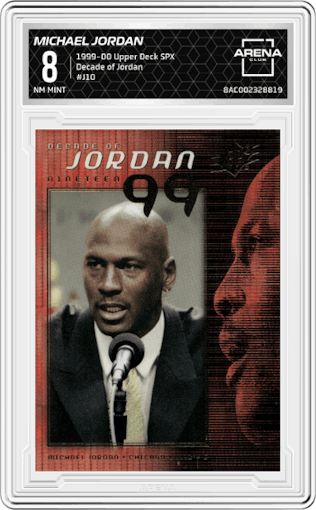 Michael Jordan from the 1999-00 Upper Deck SPX set graded by Arena Club and given an overall grade of 8.