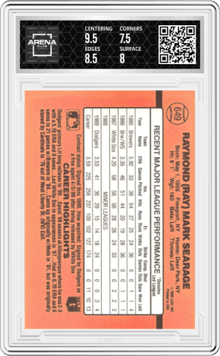 Ray Searage	 from the 1990 Donruss set graded by Arena Club and given an overall grade of 8.