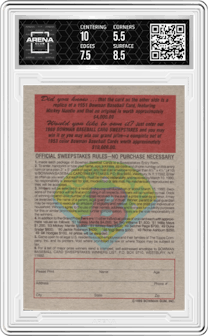 Mickey Mantle from the 1989 Bowman set graded by Arena Club and given an overall grade of 6.