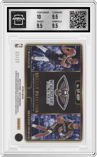 Brandon Ingram/CJ McCollum from the 2023-24 Panini Select  set featuring a Tie-Dye parallel graded by Arena Club and given an overall grade of 10.