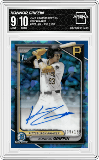 Konnor Griffin from the 2024 Bowman Draft Sapphire Edition set graded by Arena Club and given an overall grade of 9.