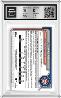 Cole Mathis from the 2024 Bowman Draft Sapphire Edition set featuring a Gold parallel graded by Arena Club and given an overall grade of 10.