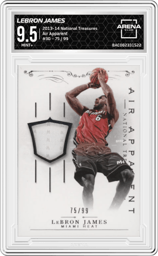 LeBron James from the 2013-14 Panini National Treasures set graded by Arena Club and given an overall grade of 9.5.