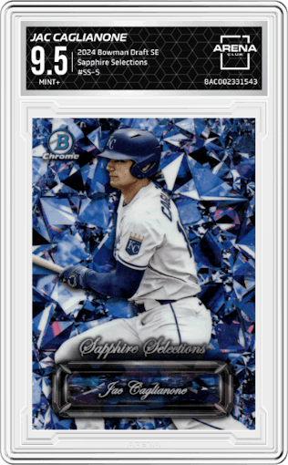 Jac Caglianone from the 2024 Bowman Draft Sapphire Edition set graded by Arena Club and given an overall grade of 9.5.