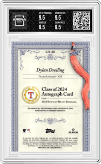 Dylan Dreiling from the 2024 Bowman Draft set graded by Arena Club and given an overall grade of 9.5.