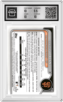 Dakota Jordan from the 2024 Bowman Draft set featuring a Aqua Lava Refractor   parallel graded by Arena Club and given an overall grade of 10.
