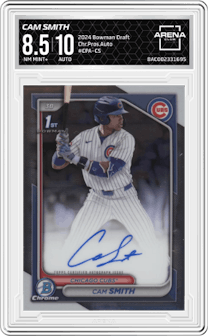 Cam Smith from the 2024 Bowman Draft set graded by Arena Club and given an overall grade of 8.5.