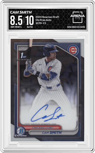 Cam Smith from the 2024 Bowman Draft set graded by Arena Club and given an overall grade of 8.5.