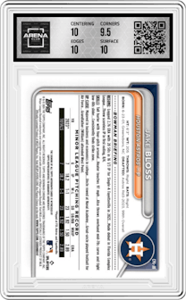 Jake Bloss from the 2024 Bowman Chrome set featuring a Gold Mini Diamond Refractor parallel graded by Arena Club and given an overall grade of 10.