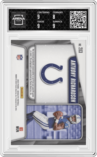 Anthony Richardson  from the 2023 Panini Absolute set graded by Arena Club and given an overall grade of 8.5.