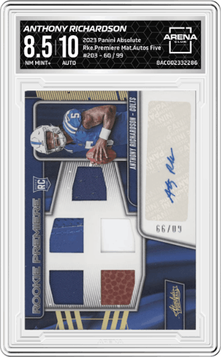 Anthony Richardson  from the 2023 Panini Absolute set graded by Arena Club and given an overall grade of 8.5.