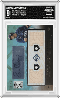 Evan Longoria from the 2010 Topps Tribute set featuring a Blue parallel graded by Arena Club and given an overall grade of 9.