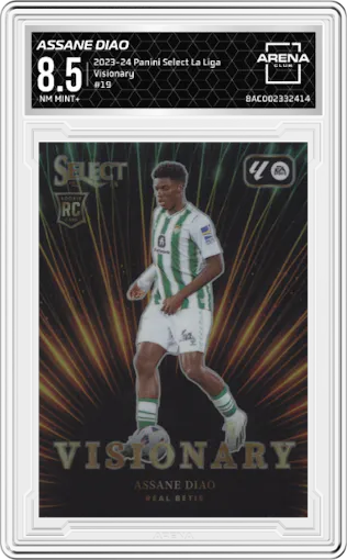 Assane Diao from the 2023-24 Panini Select La Liga set graded by Arena Club and given an overall grade of 8.5.
