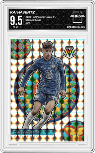 Kai Havertz from the 2021-22 Panini Mosaic Premier League set graded by Arena Club and given an overall grade of 9.5.