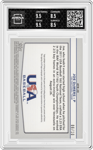 Joe DeMers from the 2011 Topps USA set featuring a Gold parallel graded by Arena Club and given an overall grade of 9.