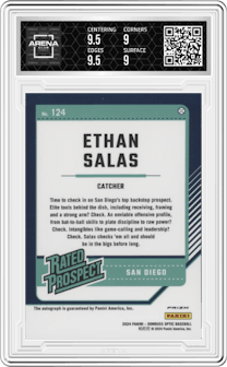 Ethan Salas from the 2024 Panini Donruss set graded by Arena Club and given an overall grade of 9.5.