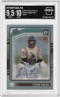 Ethan Salas from the 2024 Panini Donruss set graded by Arena Club and given an overall grade of 9.5.