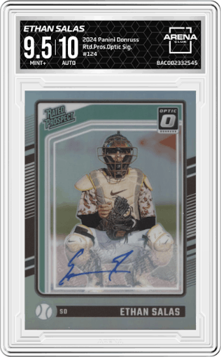 Ethan Salas from the 2024 Panini Donruss set graded by Arena Club and given an overall grade of 9.5.