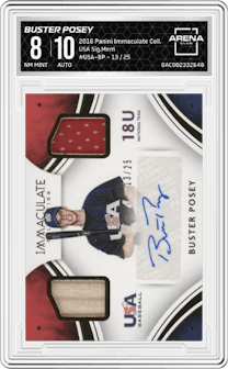Buster Posey from the 2016 Panini Immaculate Collection set graded by Arena Club and given an overall grade of 8.