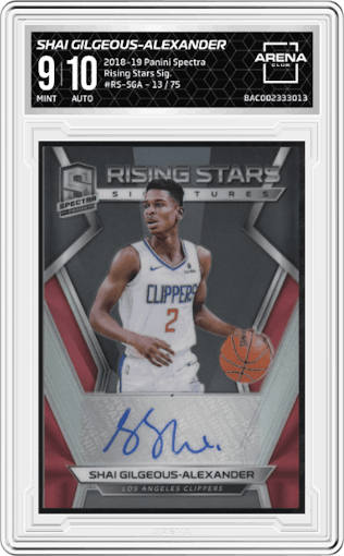 Shai Gilgeous-Alexander from the 2018-19 Panini Spectra set graded by Arena Club and given an overall grade of 9.