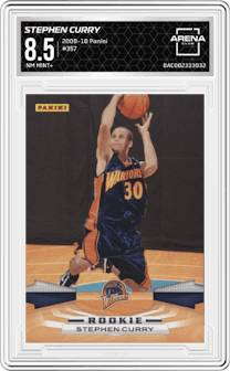 Stephen Curry from the 2009-10 Panini  set graded by Arena Club and given an overall grade of 8.5.