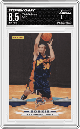 Stephen Curry from the 2009-10 Panini  set graded by Arena Club and given an overall grade of 8.5.