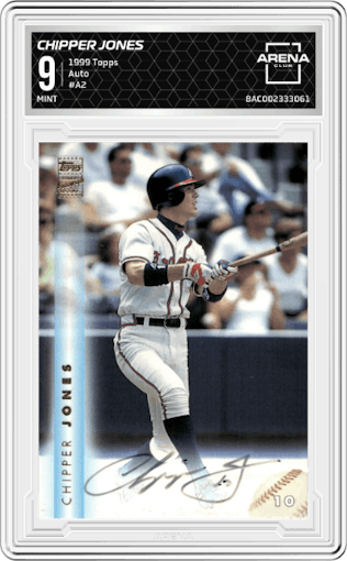 Chipper Jones from the 1999 Topps set graded by Arena Club and given an overall grade of 9.